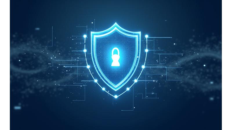 Abstract depiction of data security and privacy, digital shield protecting personal information