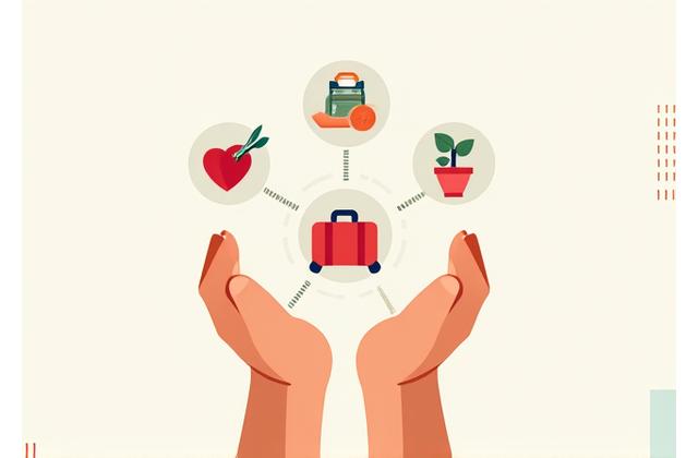 Stylized hands holding various benefits icons like health, retirement, and vacation